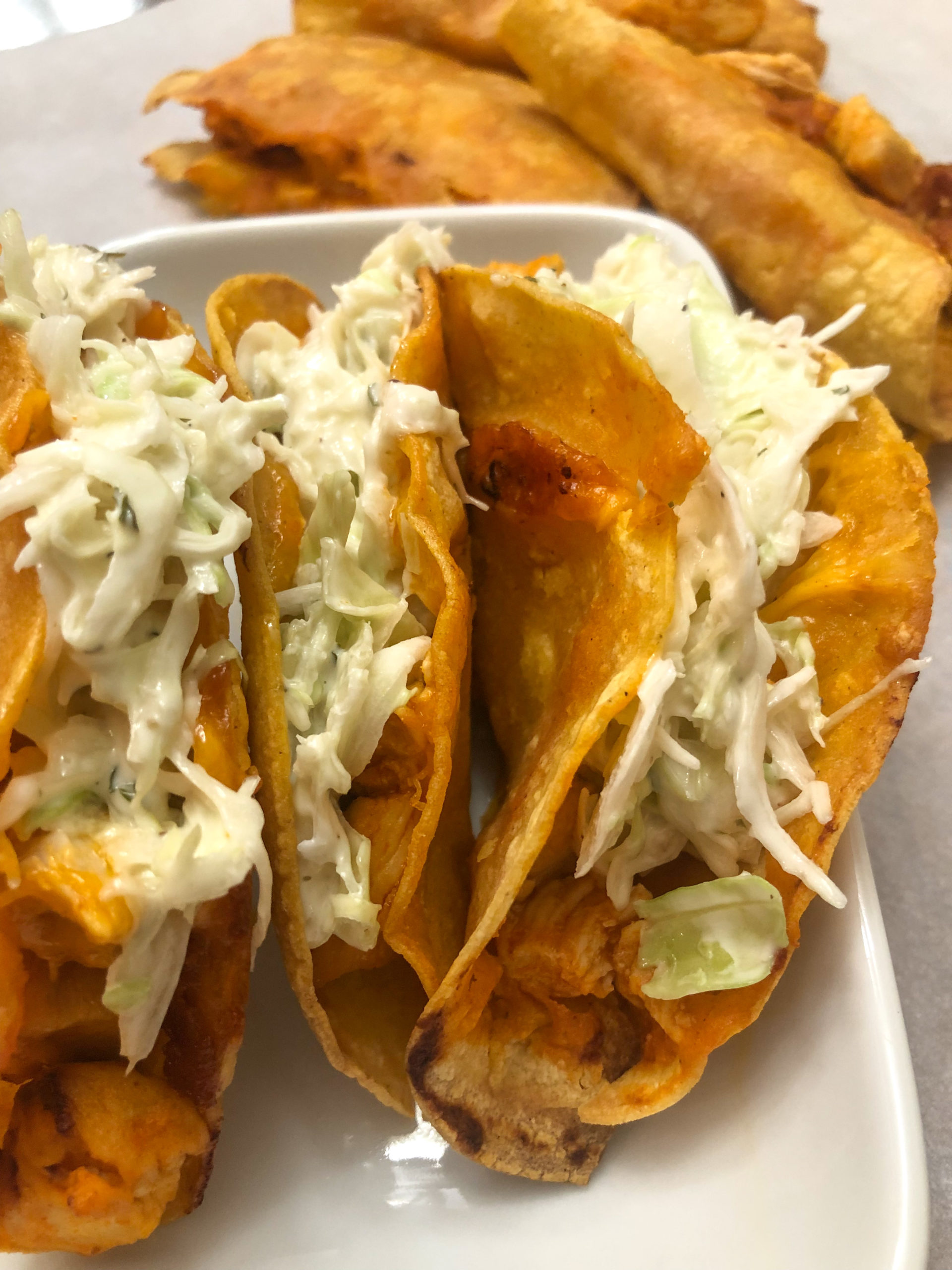 Baked Buffalo Chicken Tacos w/ Ranch Slaw