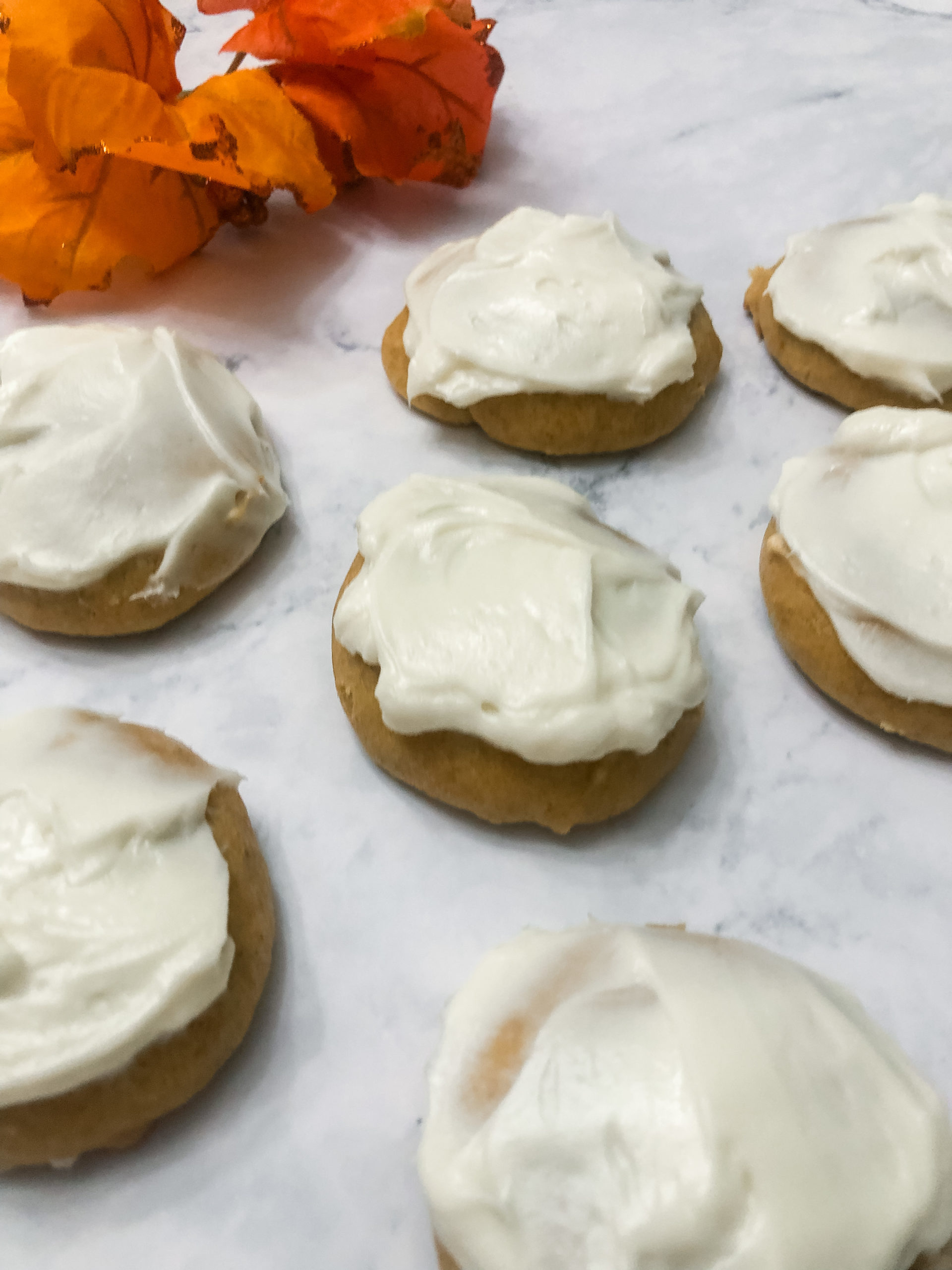 Pumpkin Cookies with Cream Cheese Icing