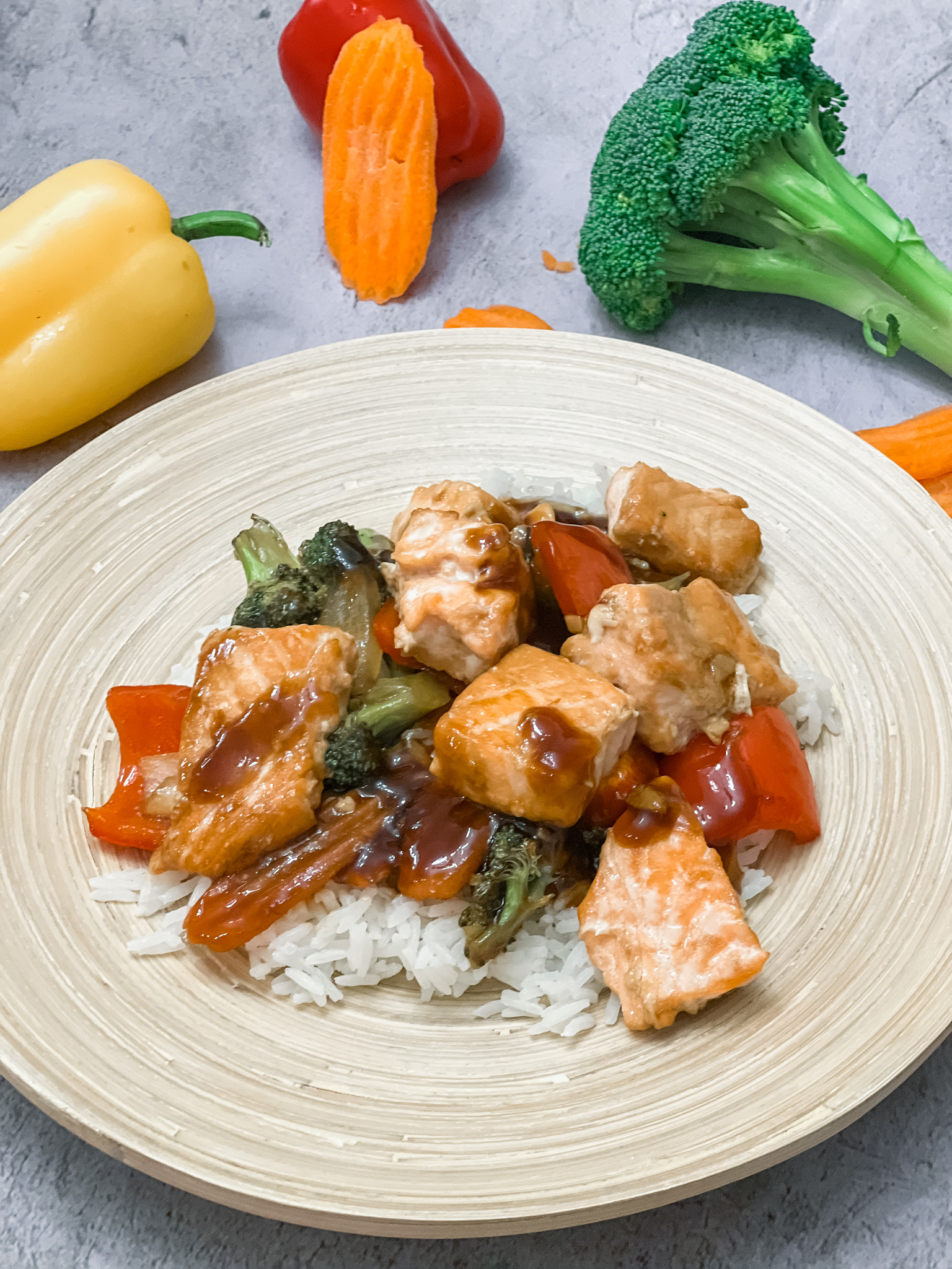 Sheet Pan Roasted Salmon & Veggie Teriyaki