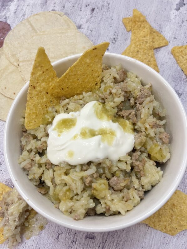 Salsa Verde Pork & Rice Skillet