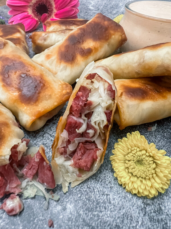 Reuben Egg Rolls w/ Russian Sauce